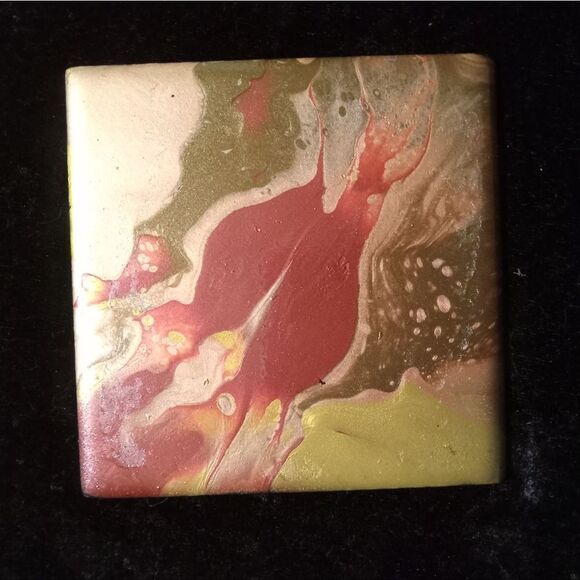 4" x 4" Original Art by Cleveland Paint Flow Artist. Ceramic Coasters Cork Back - Picture 4 of 9